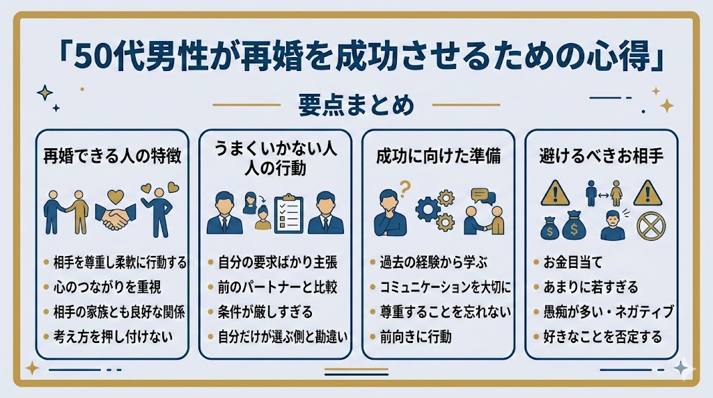 50代男性が再婚で婚活を成功させるためのポイントは？